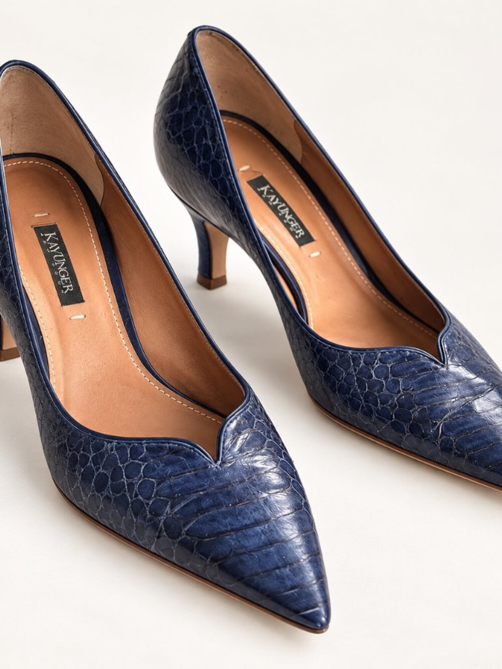 Kay Unger Navy Reptile Pointed Toe Heels Size 10 Goth Chic